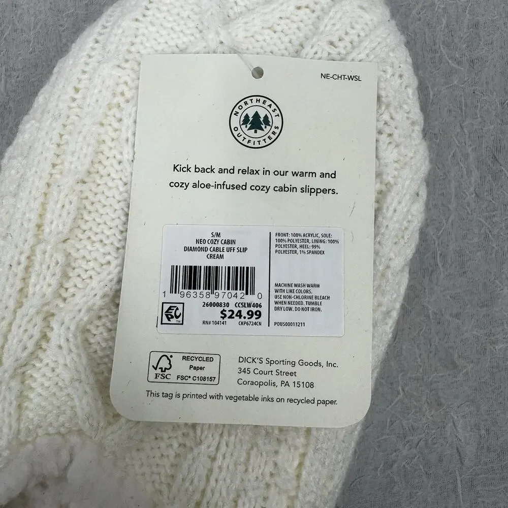 Northeast Outfitters Cozy Cabin Women's Diamond Knit Slippers S/M Cream